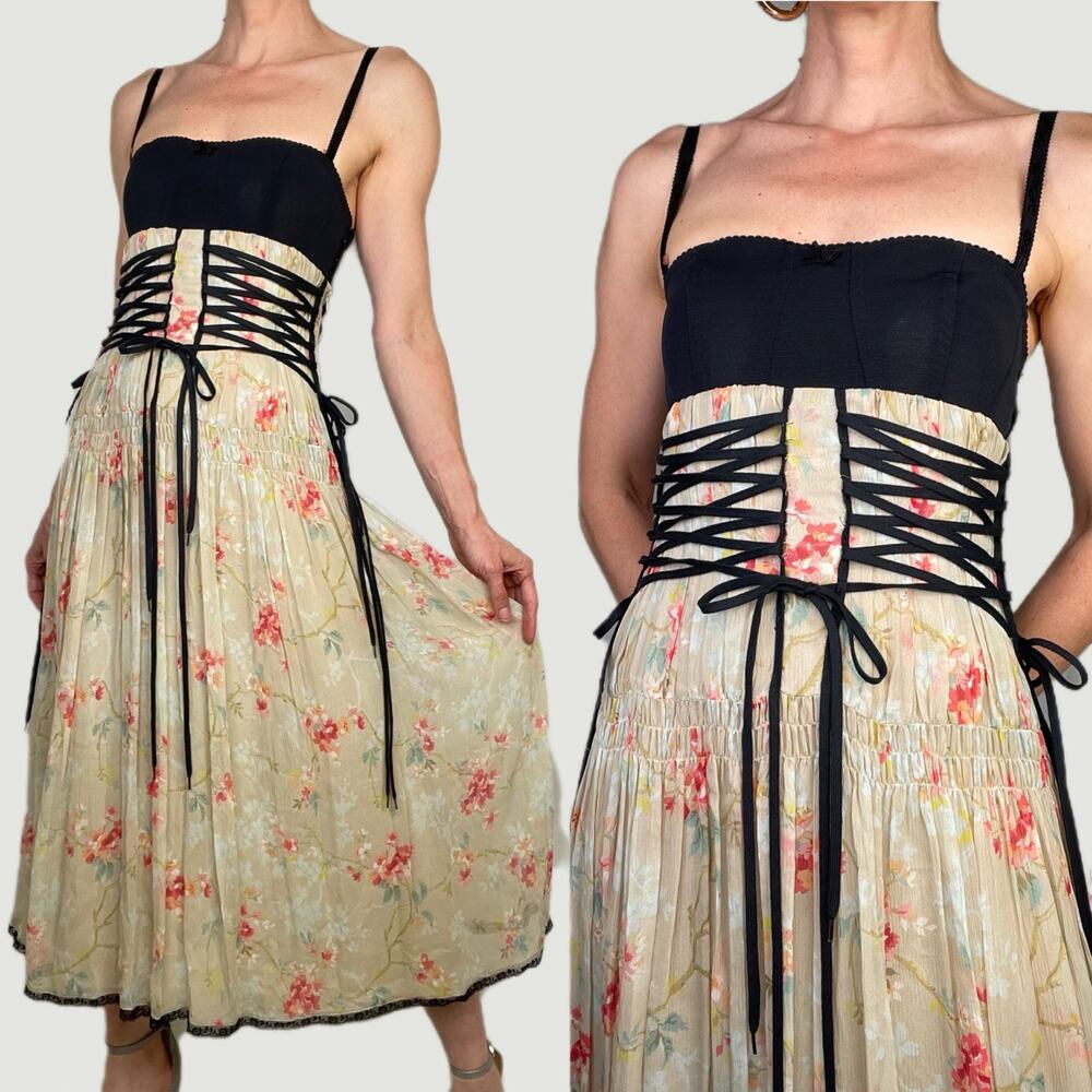 SOLD VDP Collection Italy silk lace-up corset fairy grunge dress goth whimsigoth - Picture 1 of 17